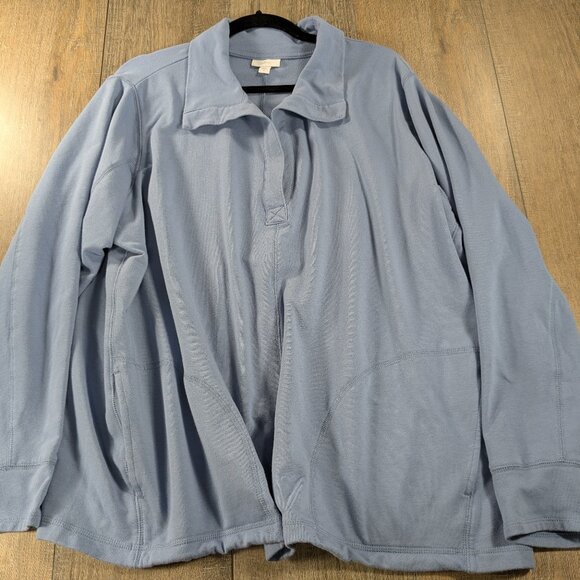 J Jill Pullover Womens Plus 3X Blue Fleece Lined Long Sleeve Pockets Performance - Picture 1 of 10